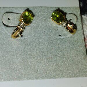 14k solid gold peridot and diamond earrings